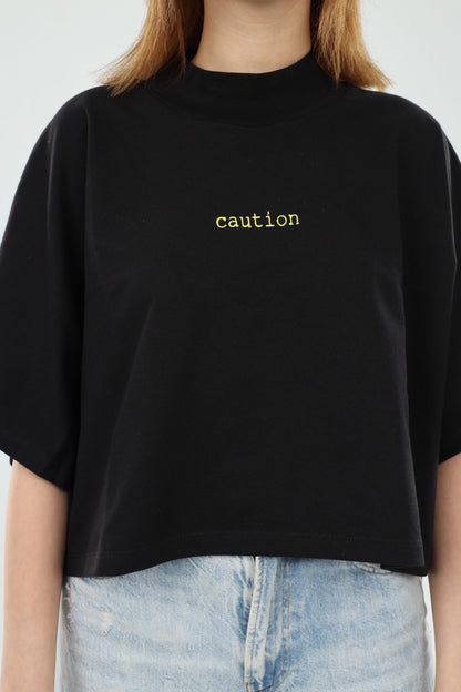 Femmes CAUTION embroidered crop hoodie