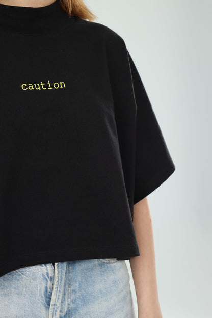 Femmes CAUTION embroidered crop hoodie